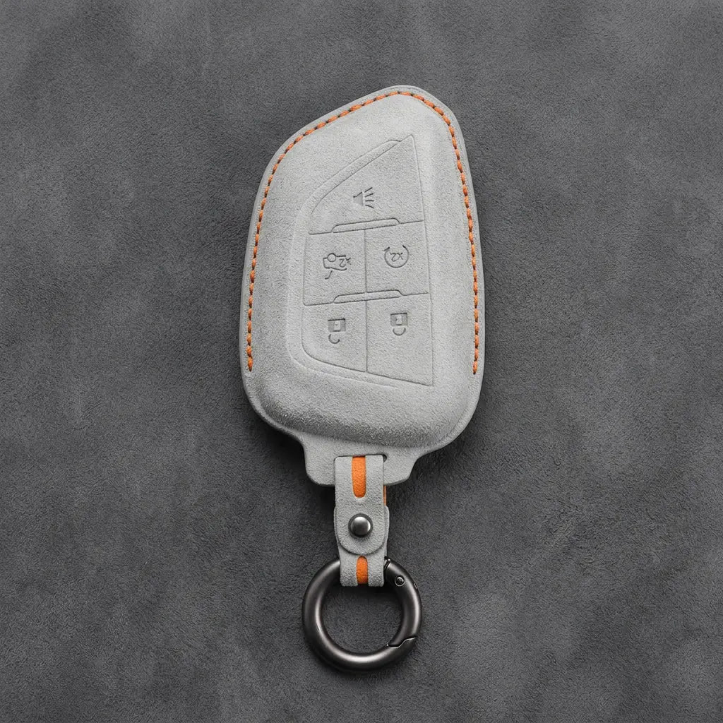 Cadillac Hand-Stitched Alcantara Key Fob Cover – Smart Key Remote - White