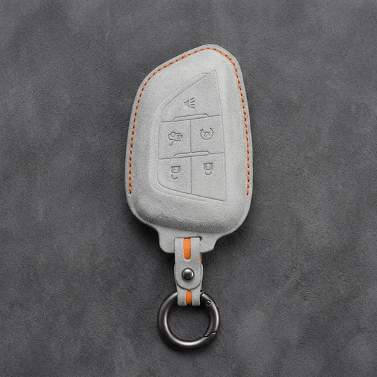 Cadillac Hand-Stitched Alcantara Key Fob Cover – Smart Key Remote - White