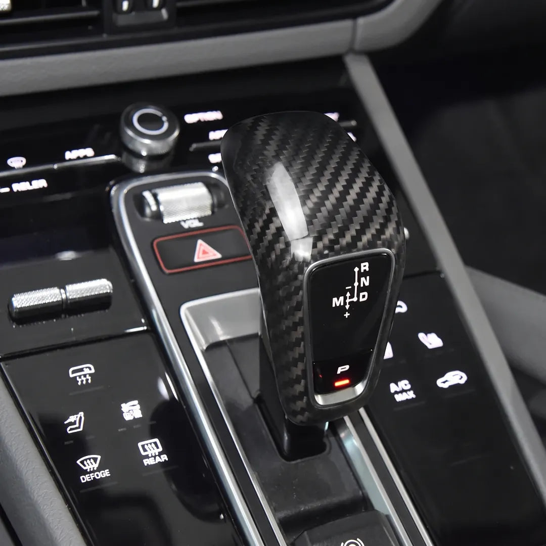 Carbon Fiber Gear Selector Cover for Porsche Cayenne / Cayenne E-Hybrid – 2018–2023 - Black Applied On Gear Selector
