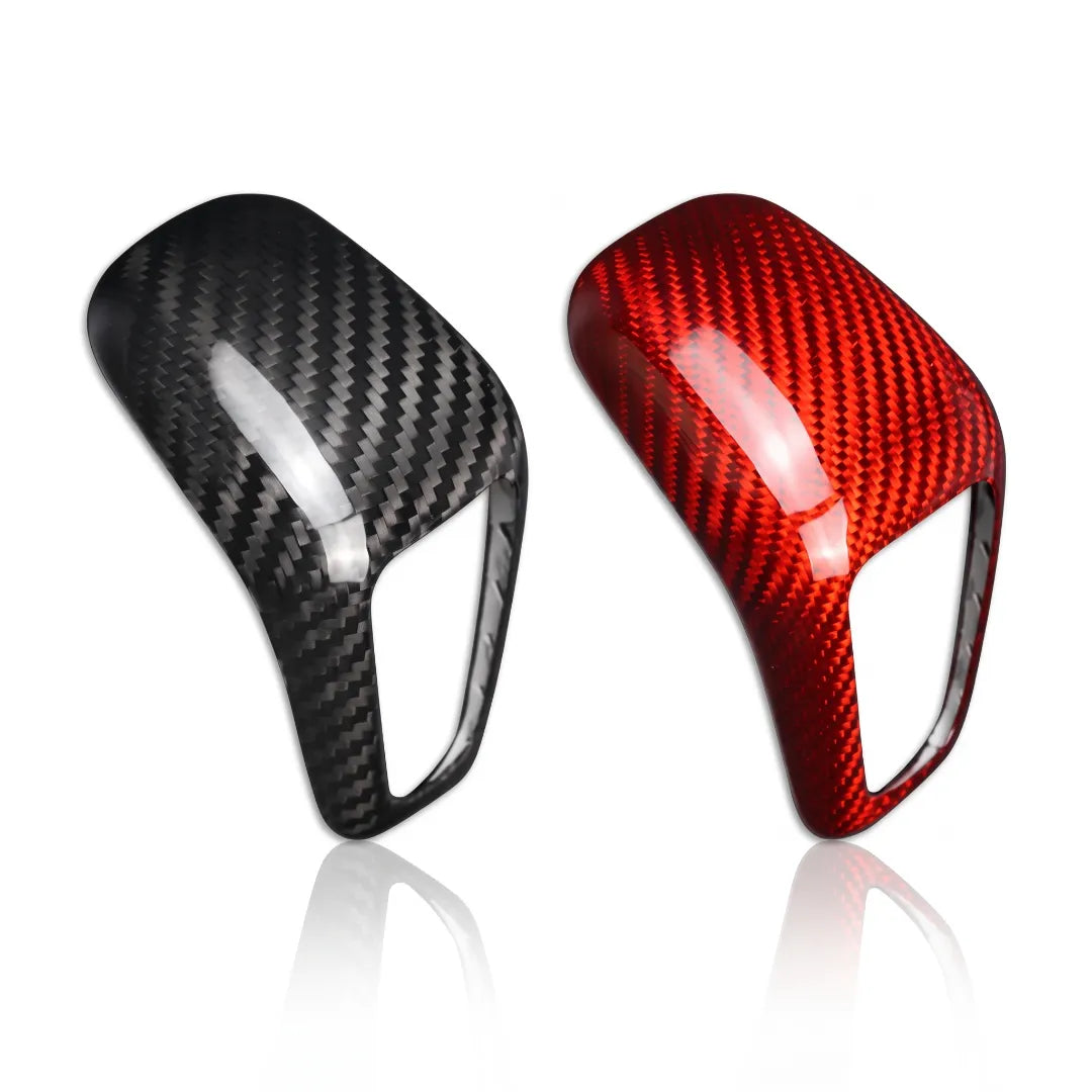 Carbon Fiber Gear Selector Cover for Porsche Cayenne / Cayenne E-Hybrid – 2018–2023 - Comparisons Between Red And Black