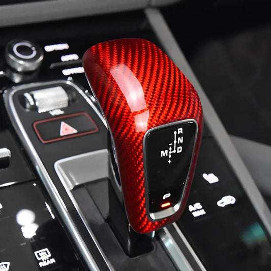 Carbon Fiber Gear Selector Cover for Porsche Cayenne / Cayenne E-Hybrid – 2018–2023 - Red Applied On Gear Selector