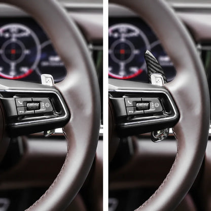 Carbon Fiber Paddle Shifters For Porsche Panamera, Cayenne, Macan, 718, 911 & 918 - Comparison with and without