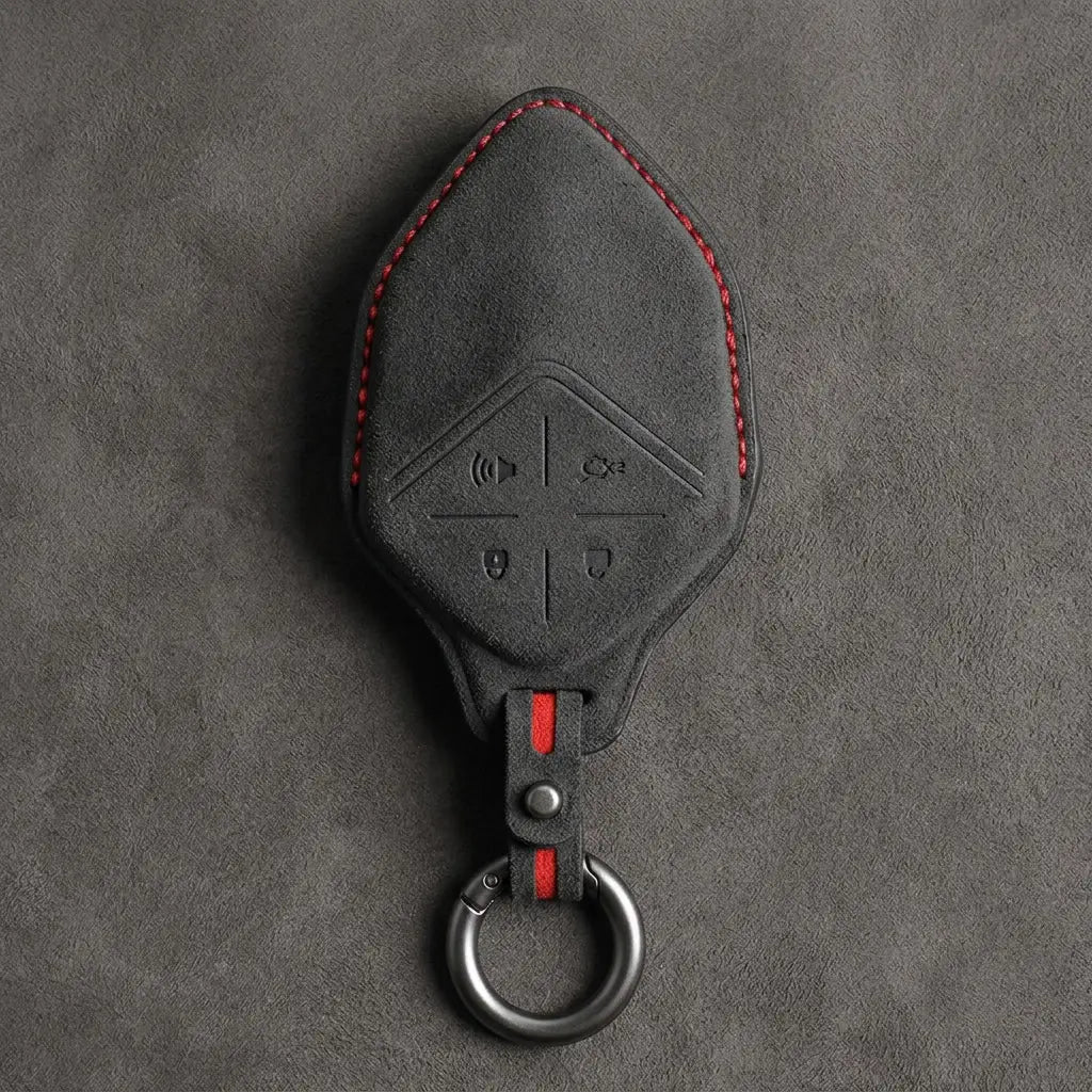 Changan Hand Stitched Alcantara Key Fob Cover Diamond Smart Key Dark Charcoal Dark Charcoal