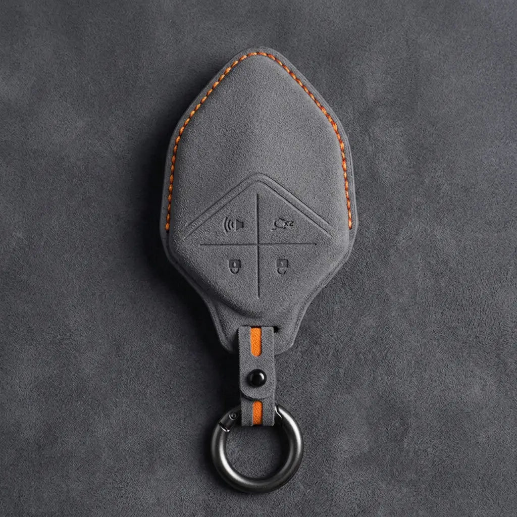 Changan Hand Stitched Alcantara Key Fob Cover Diamond Smart Key Dark Charcoal Dark Gray