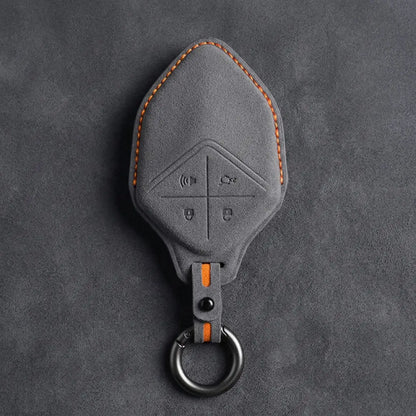 Changan Hand Stitched Alcantara Key Fob Cover Diamond Smart Key Dark Charcoal Dark Gray