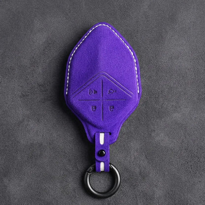 Changan Hand Stitched Alcantara Key Fob Cover Diamond Smart Key Dark Charcoal Dark Purple