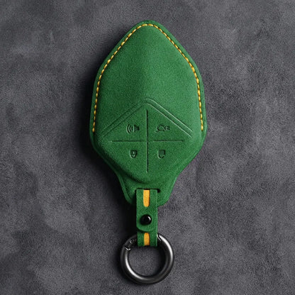 Changan Hand Stitched Alcantara Key Fob Cover Diamond Smart Key Dark Charcoal Grass Green