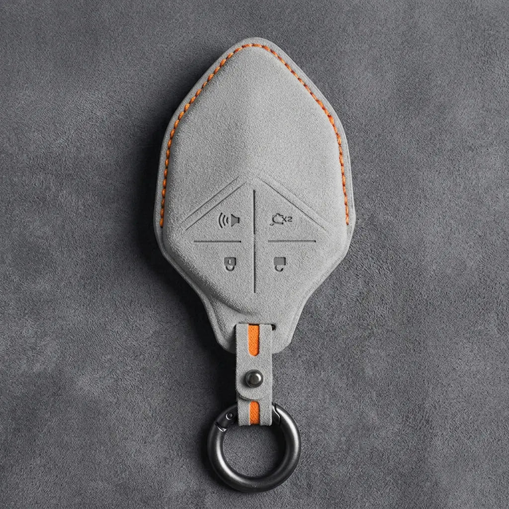 Changan Hand Stitched Alcantara Key Fob Cover Diamond Smart Key Dark Charcoal White