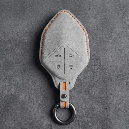 Changan Hand Stitched Alcantara Key Fob Cover Diamond Smart Key Dark Charcoal White