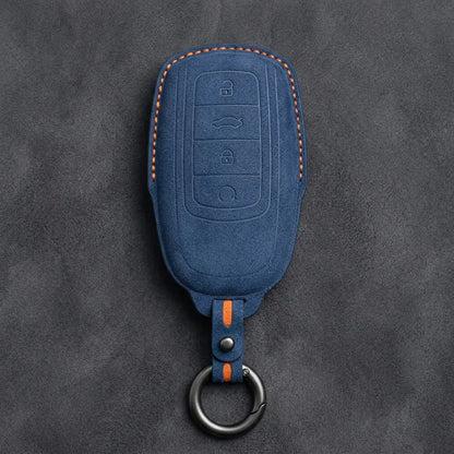 Chery Hand-Stitched Alcantara Key Fob Cover – 4-Button Remote Start - Cobalt Blue