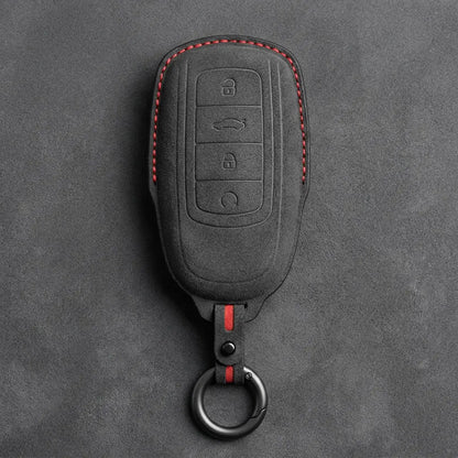 Chery Hand-Stitched Alcantara Key Fob Cover – 4-Button Remote Start - Dark Charcoal