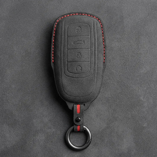 Chery Hand-Stitched Alcantara Key Fob Cover – 4-Button Remote Start - Dark Charcoal