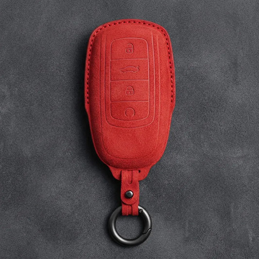 Chery Hand-Stitched Alcantara Key Fob Cover – 4-Button Remote Start - Red