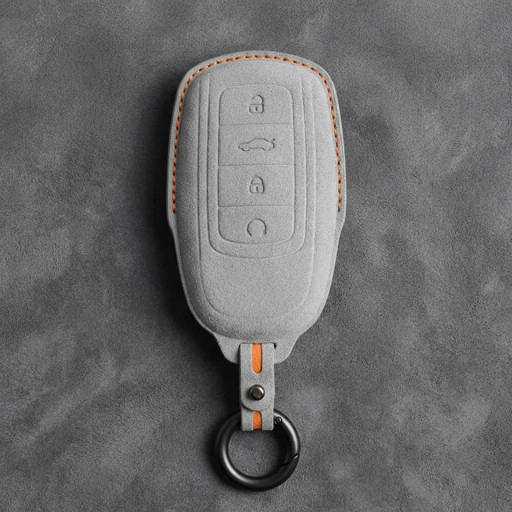 Chery Hand-Stitched Alcantara Key Fob Cover – 4-Button Remote Start - White