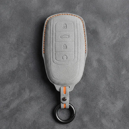 Chery Hand-Stitched Alcantara Key Fob Cover – 4-Button Remote Start - White