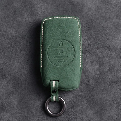 Chery Hand-Stitched Alcantara Key Fob Cover – Circular 3-Button - Dark Green