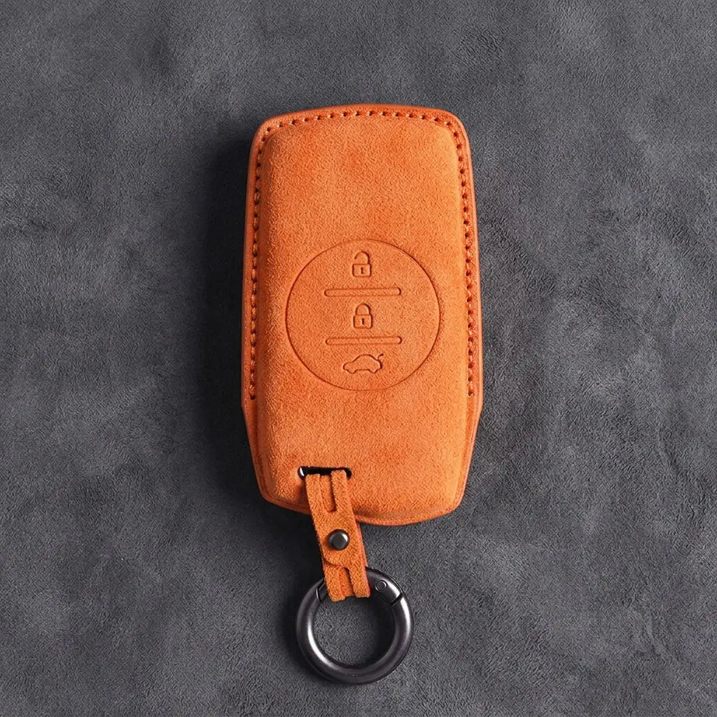 Chery Hand-Stitched Alcantara Key Fob Cover – Circular 3-Button - Orange