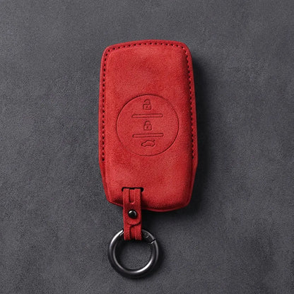 Chery Hand-Stitched Alcantara Key Fob Cover – Circular 3-Button - Red