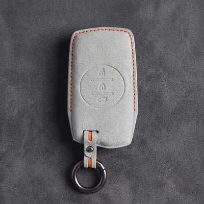 Chery Hand-Stitched Alcantara Key Fob Cover – Circular 3-Button - White