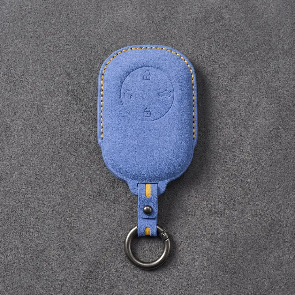 Chery Hand-Stitched Alcantara Key Fob Cover – Circular 4-Button - Cornflower Blue