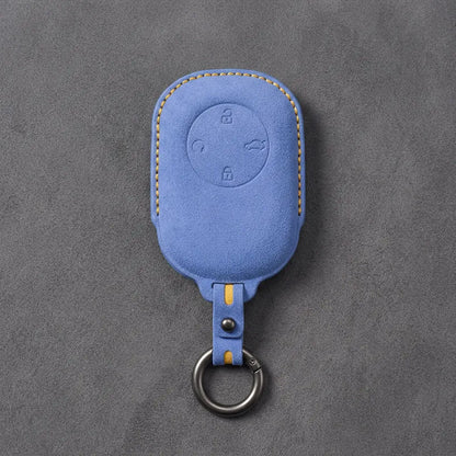 Chery Hand-Stitched Alcantara Key Fob Cover – Circular 4-Button - Cornflower Blue