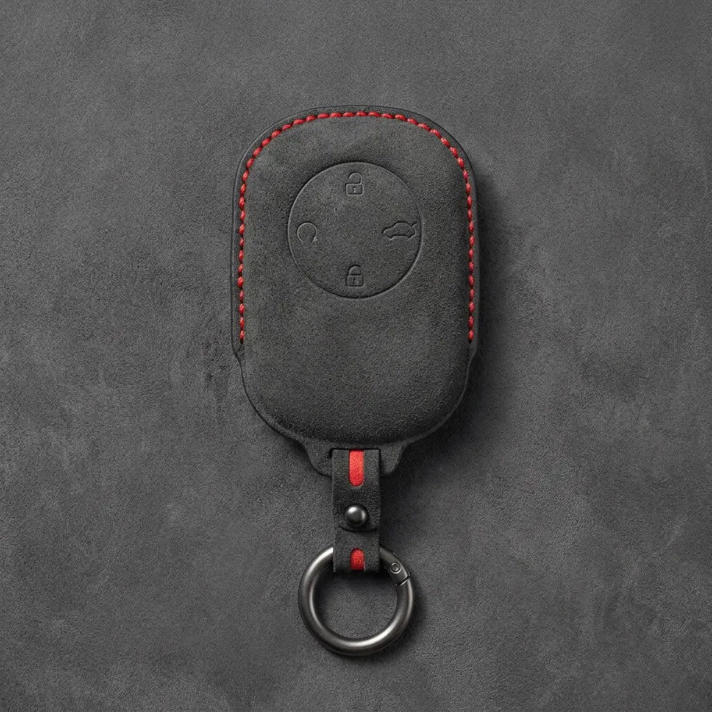 Chery Hand-Stitched Alcantara Key Fob Cover – Circular 4-Button - Dark Charcoal