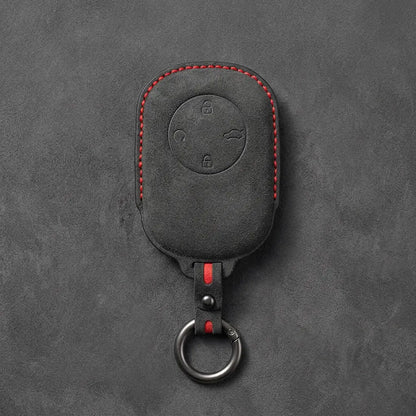 Chery Hand-Stitched Alcantara Key Fob Cover – Circular 4-Button - Dark Charcoal