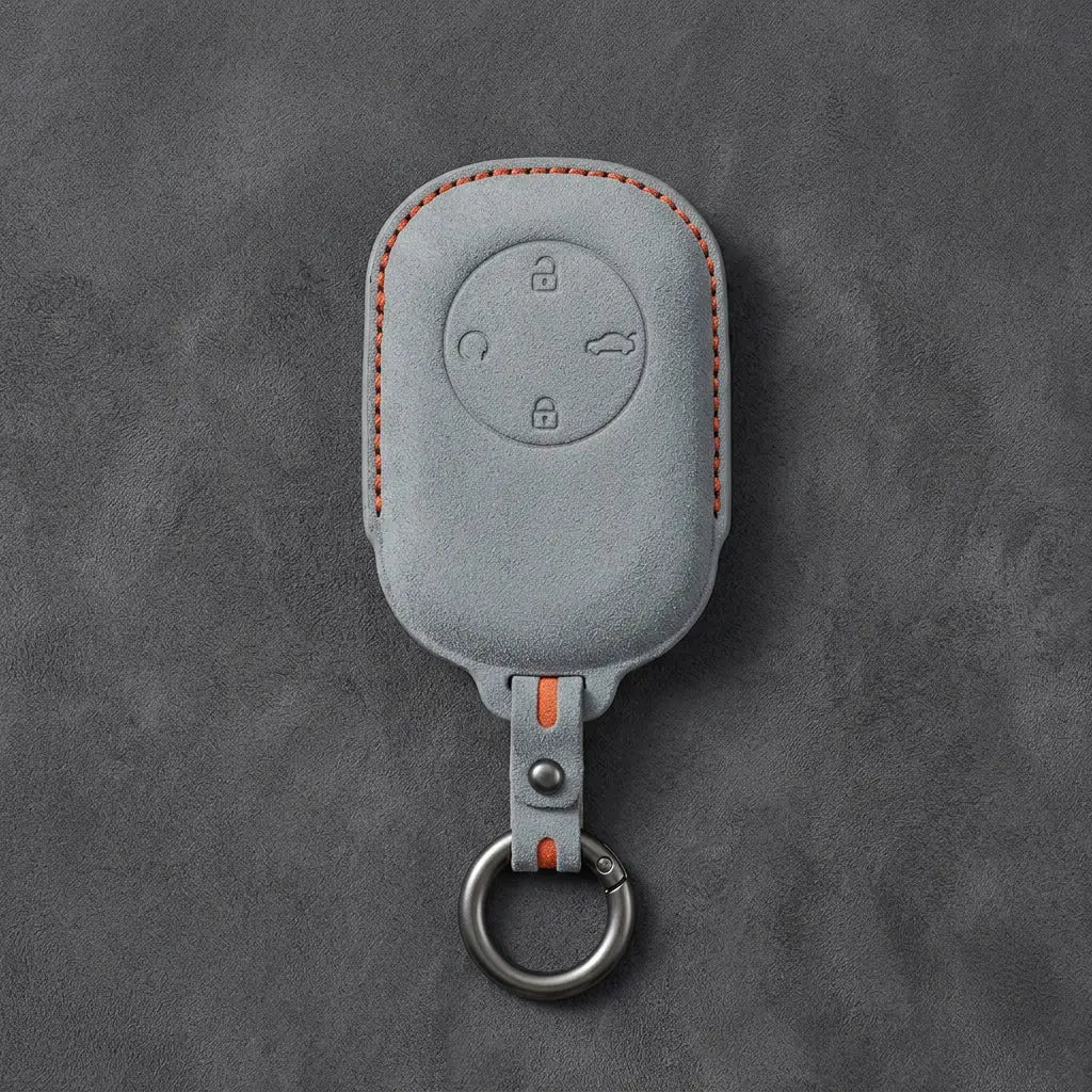 Chery Hand-Stitched Alcantara Key Fob Cover – Circular 4-Button - Dark Gray