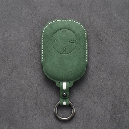 Chery Hand-Stitched Alcantara Key Fob Cover – Circular 4-Button - Dark Green