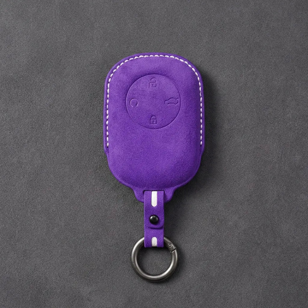Chery Hand-Stitched Alcantara Key Fob Cover – Circular 4-Button - Dark Purple