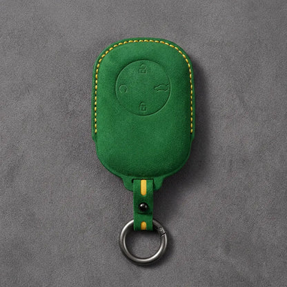 Chery Hand-Stitched Alcantara Key Fob Cover – Circular 4-Button - Grass Green