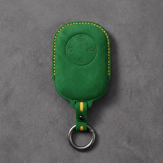Chery Hand-Stitched Alcantara Key Fob Cover – Circular 4-Button - Grass Green