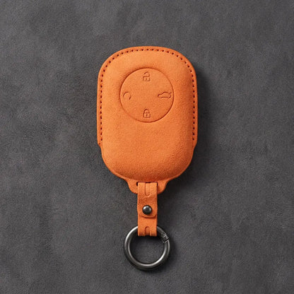 Chery Hand-Stitched Alcantara Key Fob Cover – Circular 4-Button - Orange