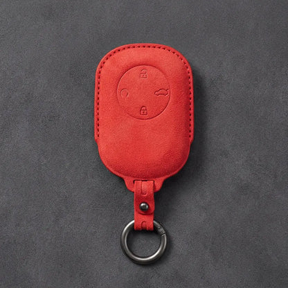 Chery Hand-Stitched Alcantara Key Fob Cover – Circular 4-Button - Red