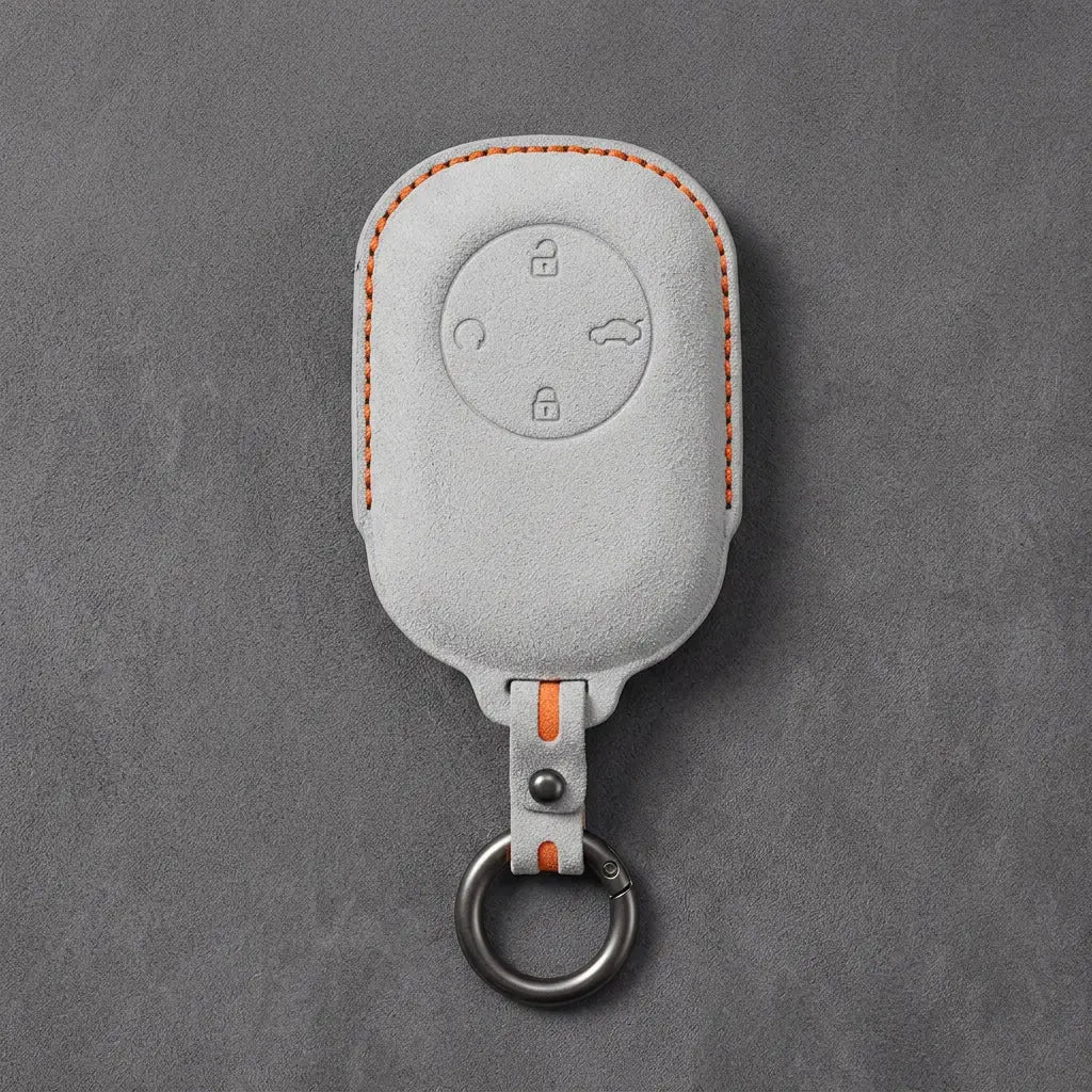 Chery Hand-Stitched Alcantara Key Fob Cover – Circular 4-Button - White