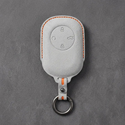 Chery Hand-Stitched Alcantara Key Fob Cover – Circular 4-Button - White