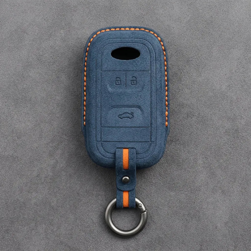 Chery Hand-Stitched Alcantara Key Fob Cover – Classic 3-Button - Cobalt Blue