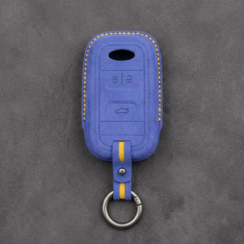 Chery Hand-Stitched Alcantara Key Fob Cover – Classic 3-Button - Soft Brown