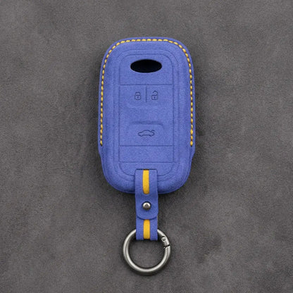 Chery Hand-Stitched Alcantara Key Fob Cover – Classic 3-Button - Soft Brown