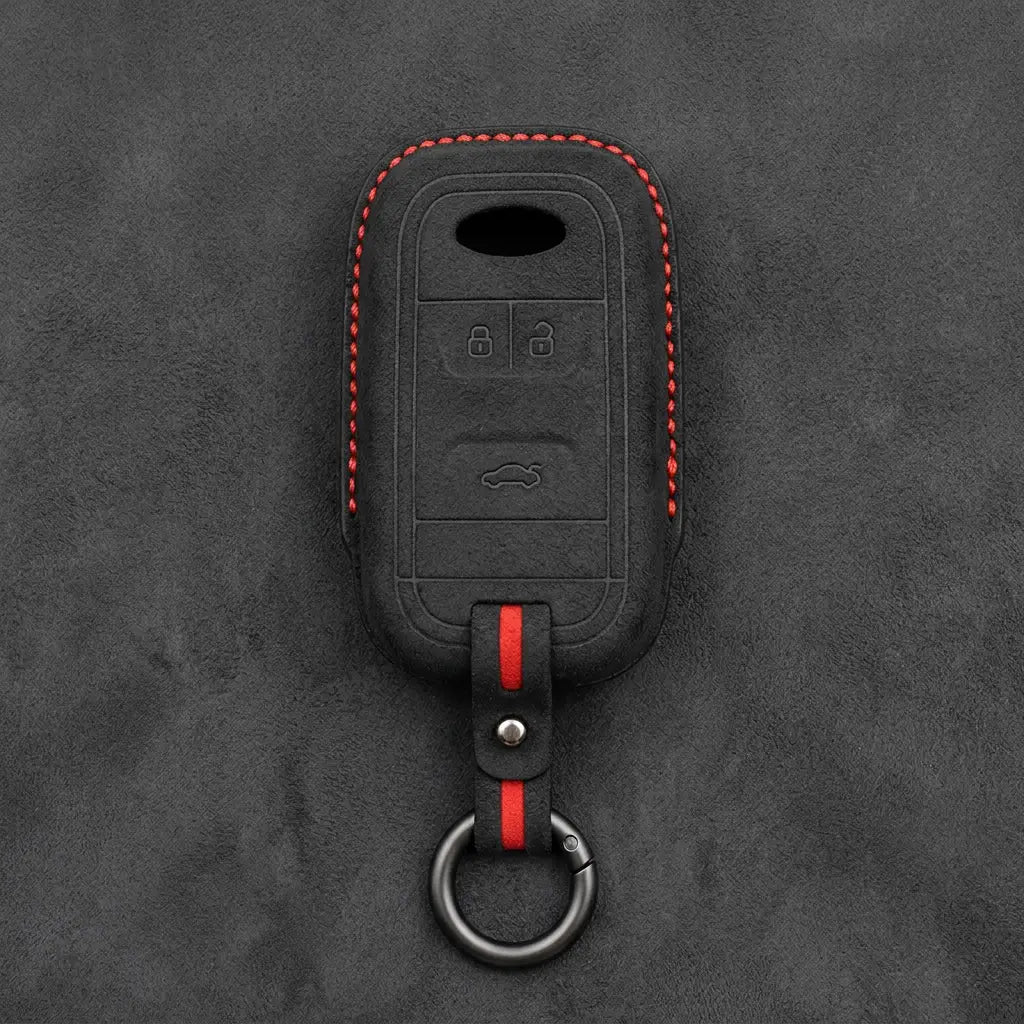 Chery Hand-Stitched Alcantara Key Fob Cover – Classic 3-Button - Dark Charcoal