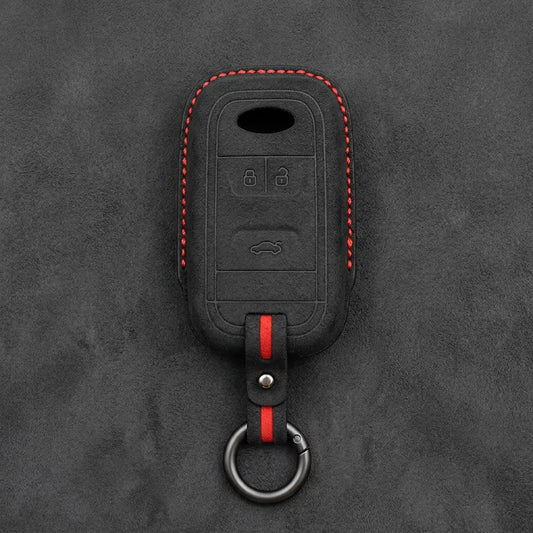 Chery Hand-Stitched Alcantara Key Fob Cover – Classic 3-Button - Dark Charcoal