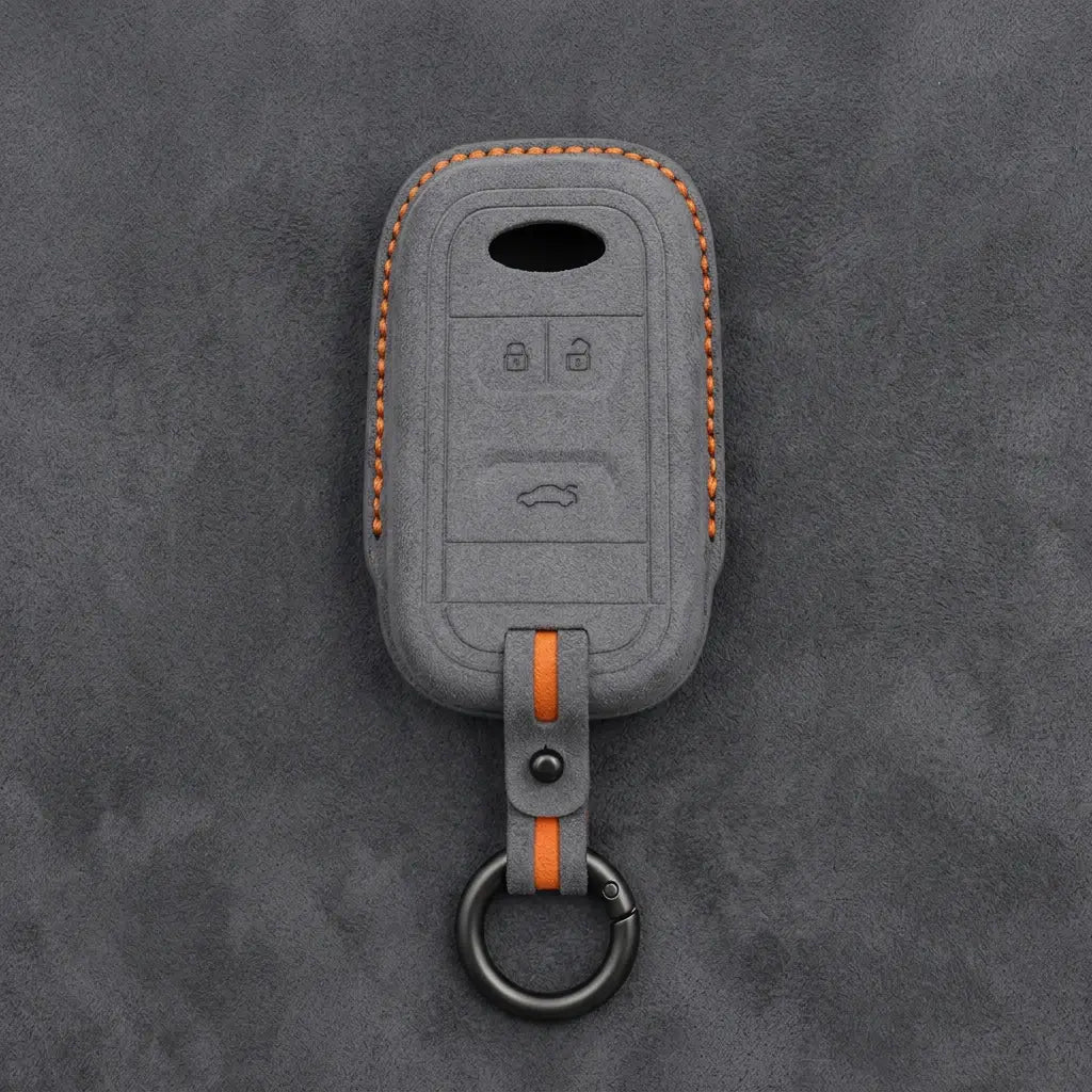 Chery Hand-Stitched Alcantara Key Fob Cover – Classic 3-Button - Dark Gray
