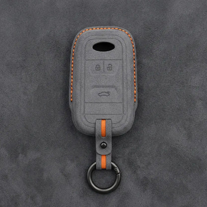 Chery Hand-Stitched Alcantara Key Fob Cover – Classic 3-Button - Dark Gray
