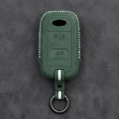 Chery Hand-Stitched Alcantara Key Fob Cover – Classic 3-Button - Dark Green