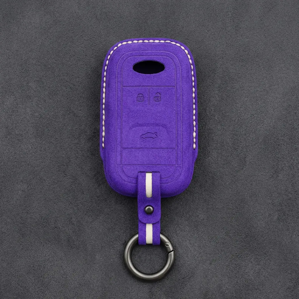 Chery Hand-Stitched Alcantara Key Fob Cover – Classic 3-Button - Dark Purple