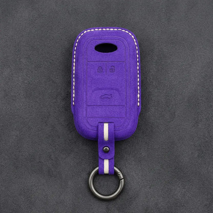 Chery Hand-Stitched Alcantara Key Fob Cover – Classic 3-Button - Dark Purple