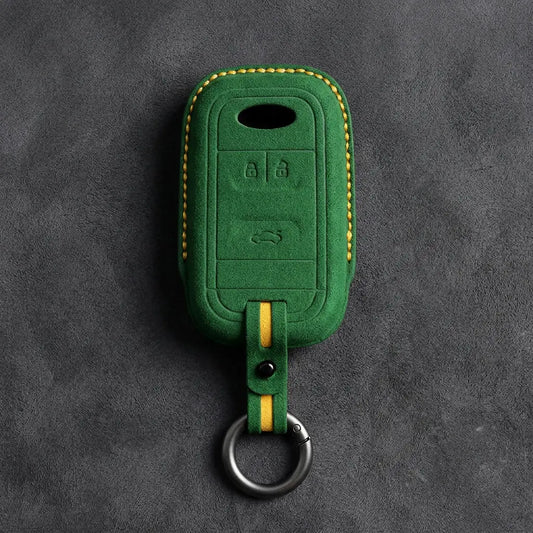 Chery Hand-Stitched Alcantara Key Fob Cover – Classic 3-Button - Grass Green