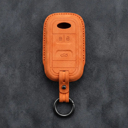 Chery Hand-Stitched Alcantara Key Fob Cover – Classic 3-Button - Orange