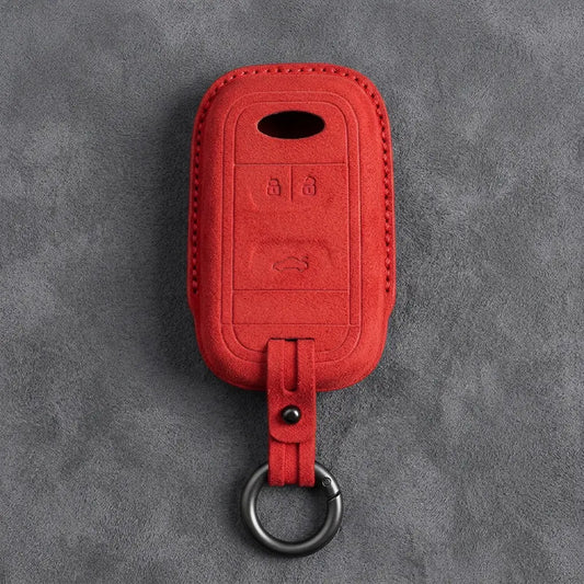 Chery Hand-Stitched Alcantara Key Fob Cover – Classic 3-Button - Red