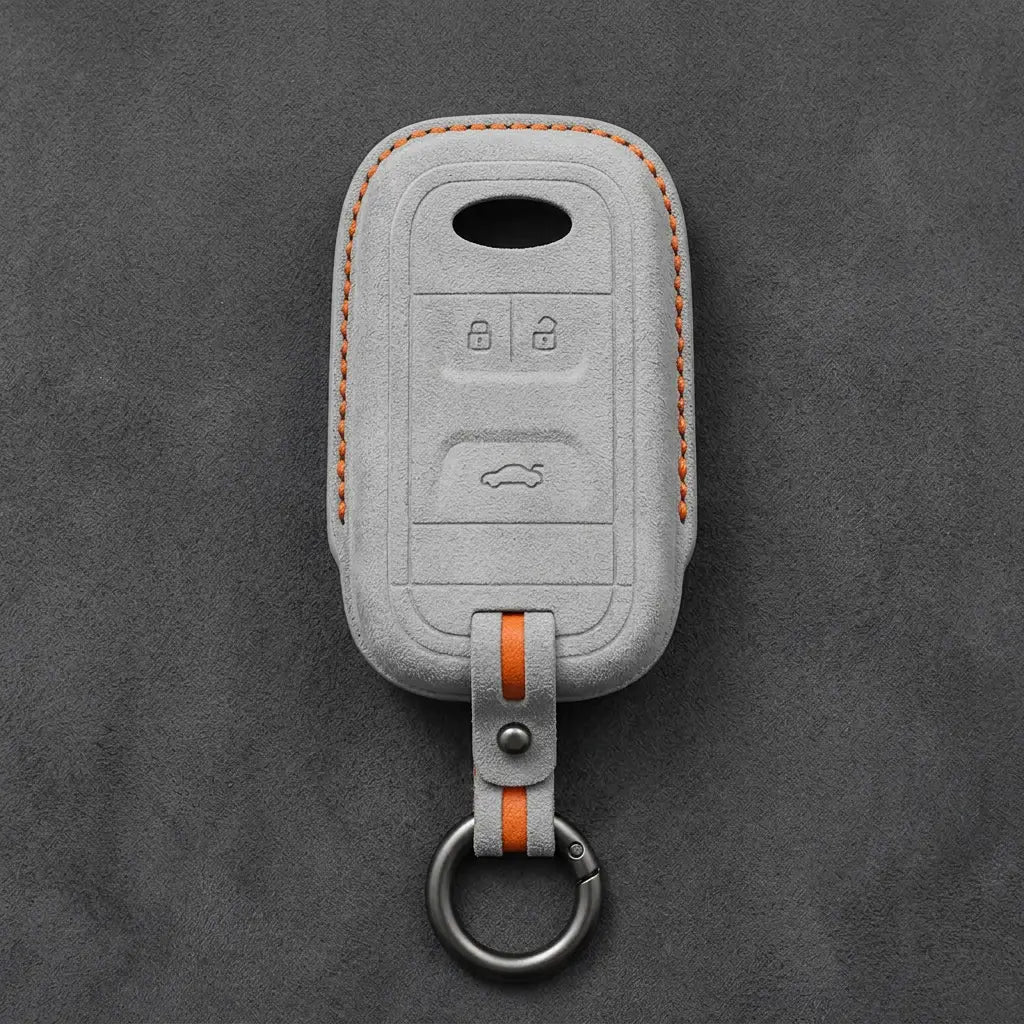 Chery Hand-Stitched Alcantara Key Fob Cover – Classic 3-Button - White